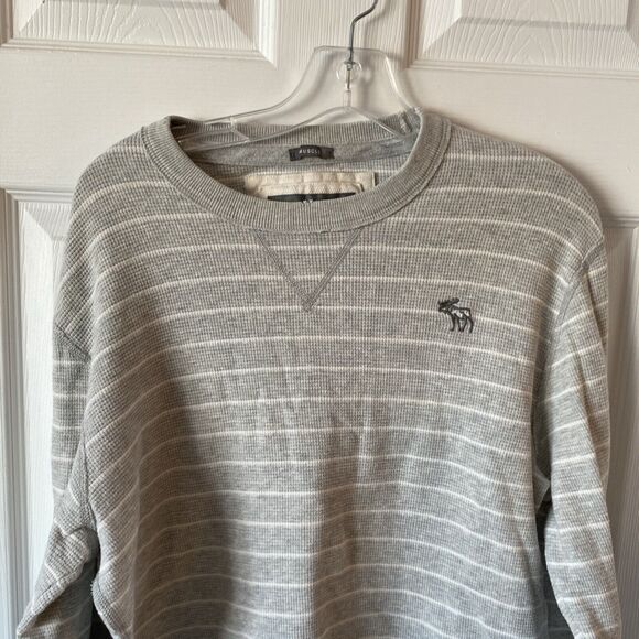Abercrombie & Fitch Men’s XL Thermal Sweater Muscle Grey Striped Pullover - Picture 4 of 10